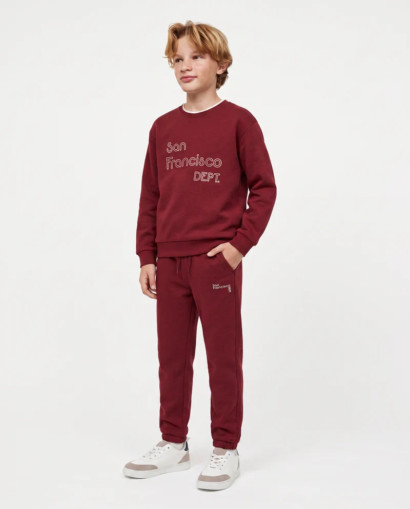 Felpa girocollo con ricamo e comfort - Bordeaux