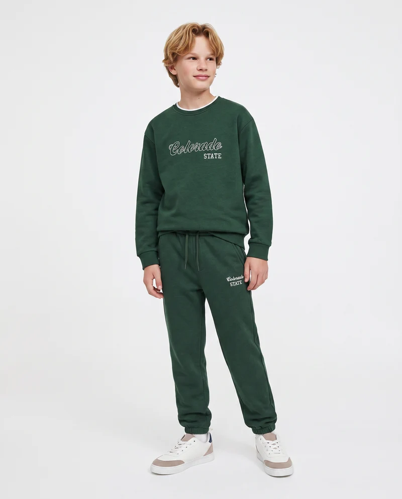 Felpa girocollo con ricamo e comfort - Verde abete