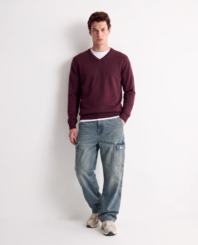 Maglia V Basic in Filato Comfort - Bordeaux