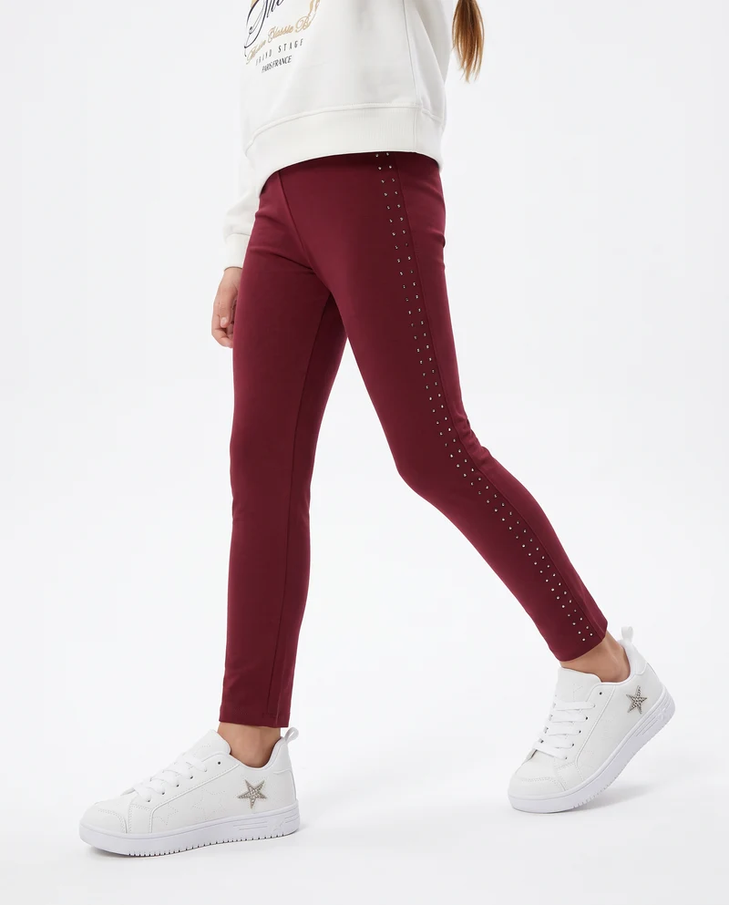 Leggings in interlock con borchie laterali - Bordeaux