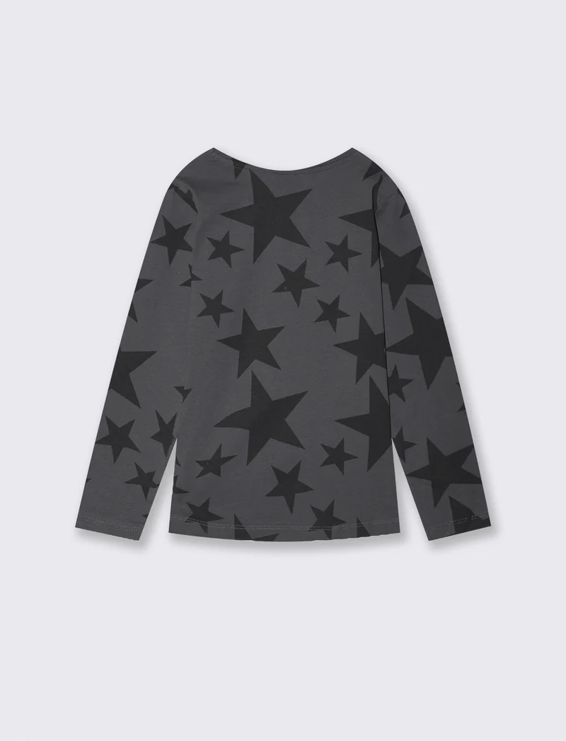 T-shirt manica lunga con stampa lucida - Grigio piombo