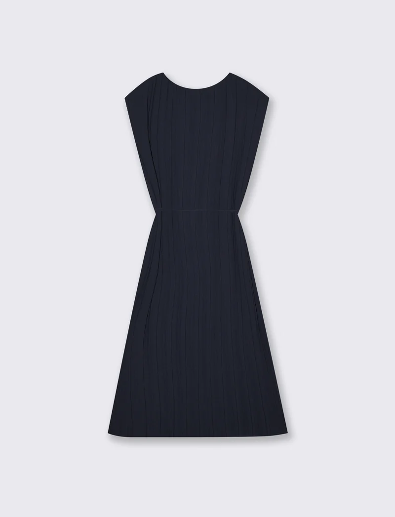 Abito midi plissé con cintura e spalline - Blu