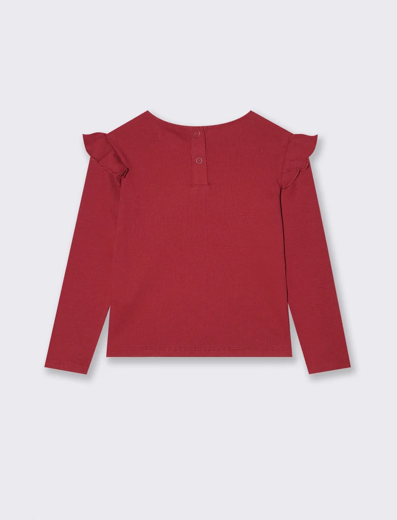 T-shirt in costina con ricamo elegante - Bordeaux