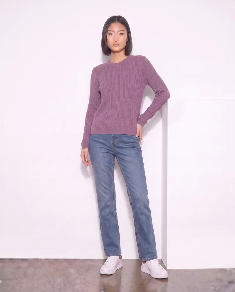 Pullover a trecce manica lunga girocollo - Viola malva