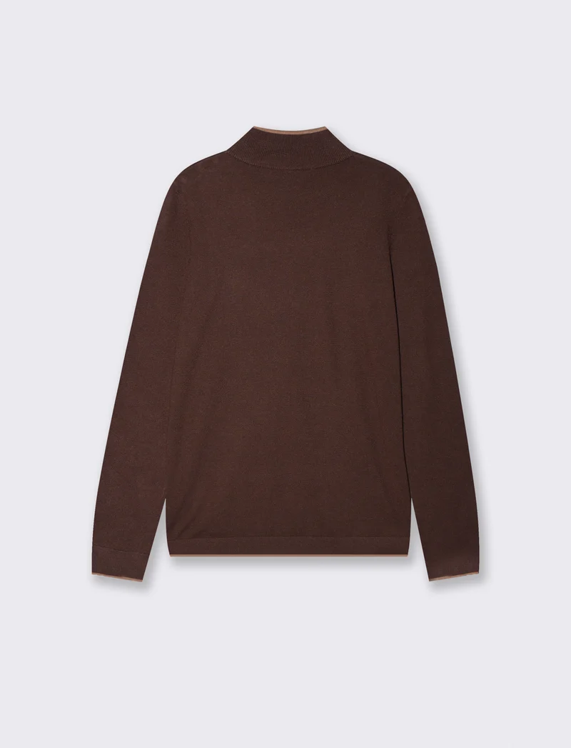 Pullover collo alto con contrasto e bottoni - Moro