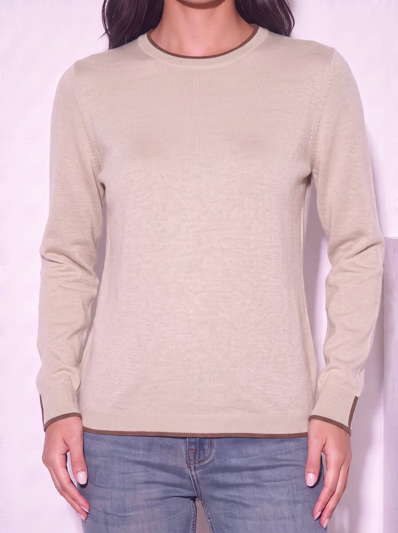 Pullover girocollo con contrasto regolare - Avorio
