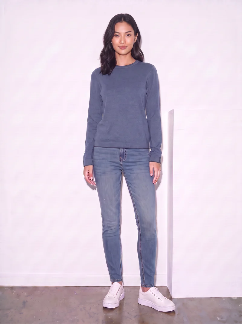Pullover girocollo con contrasto regolare - Denim