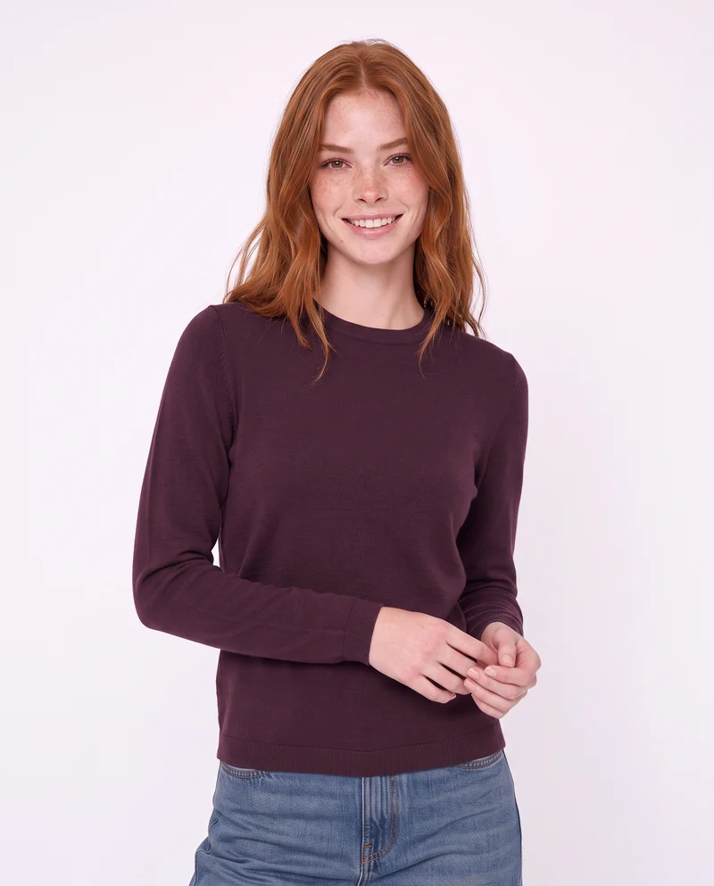 Pullover basico girocollo a manica lunga - Bordeaux