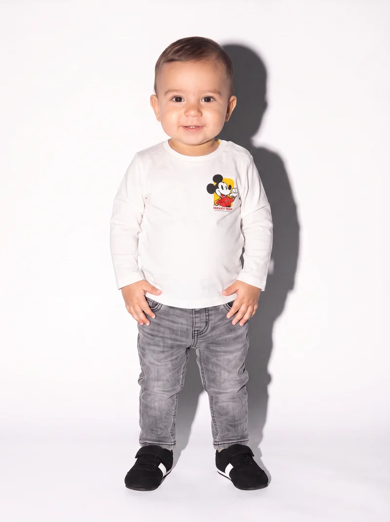 T shirt Mickey Formula 1 manica lunga - Bianco latte