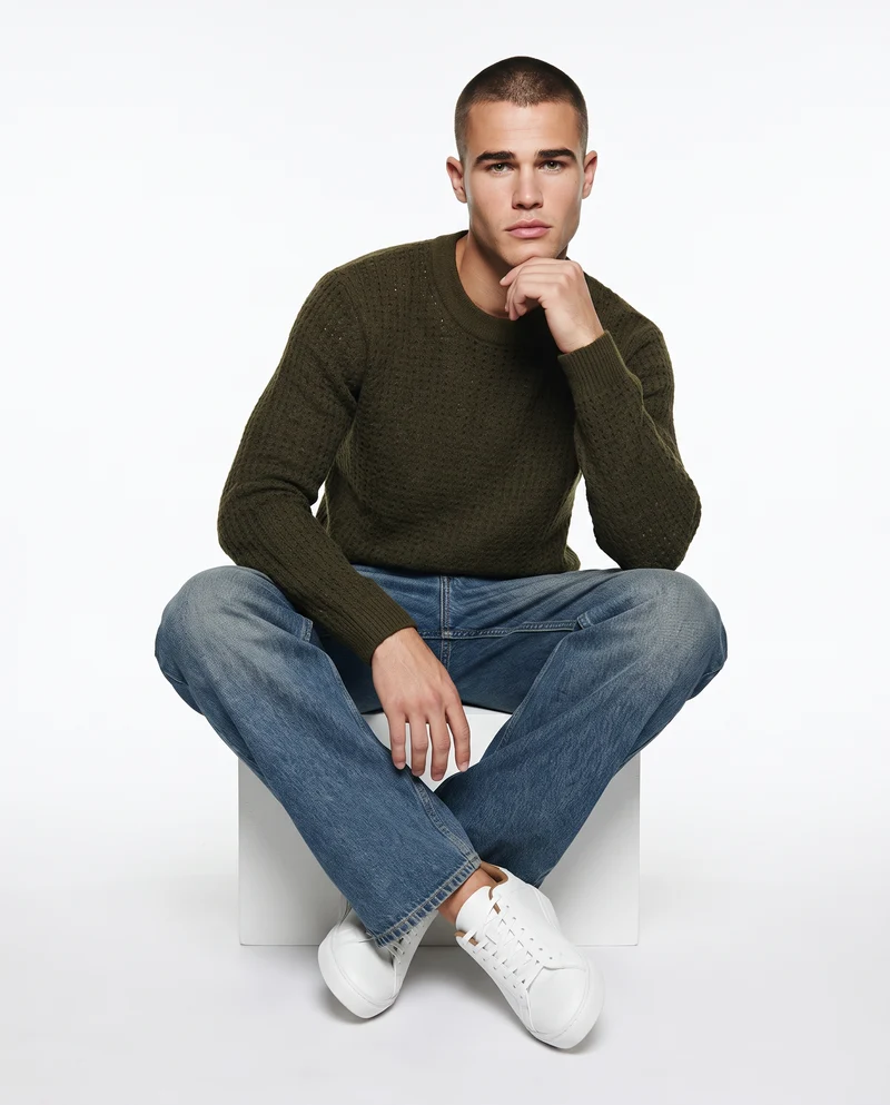 Maglia girocollo jacquard in ciniglia - Moro
