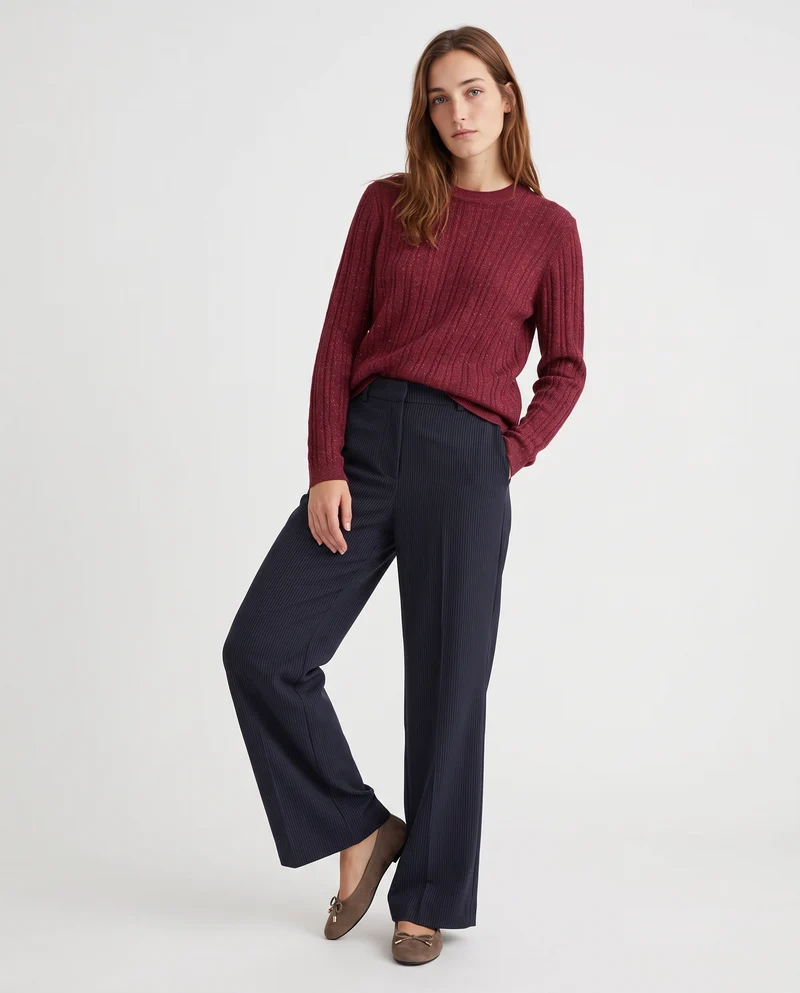 Pullover girocollo con trecce e lurex - Ruggine