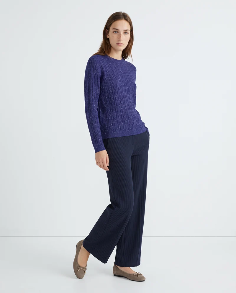 Pullover girocollo con trecce e lurex - Blu
