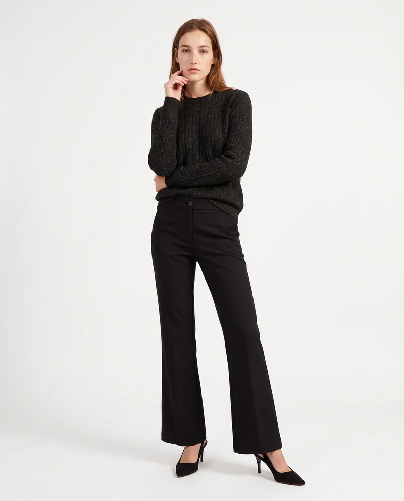 Pullover girocollo con trecce e lurex - Nero