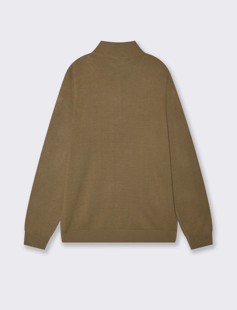 Maglia basic collo alto con zip - Verde kaki