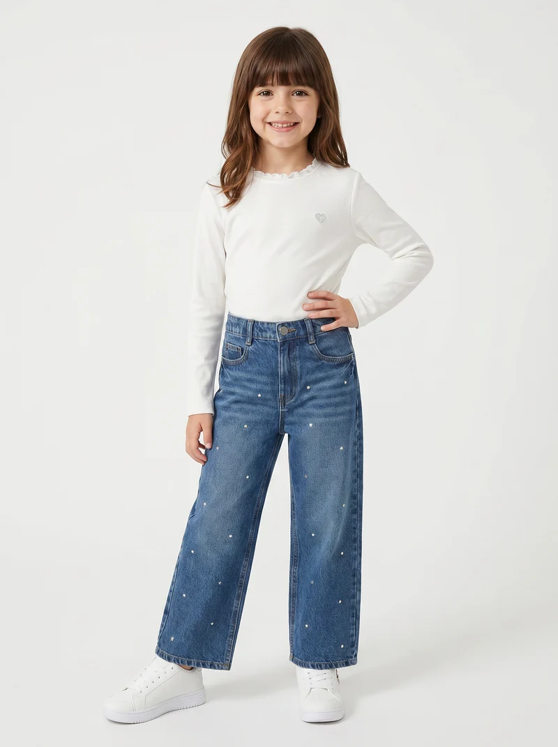 T-shirt manica lunga in cotone rib con fiocco - Bianco latte