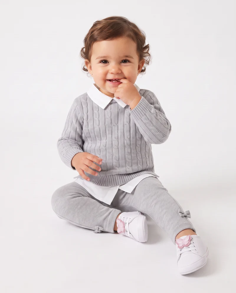 Maglia manica lunga con finta camicia - Grigio mel.