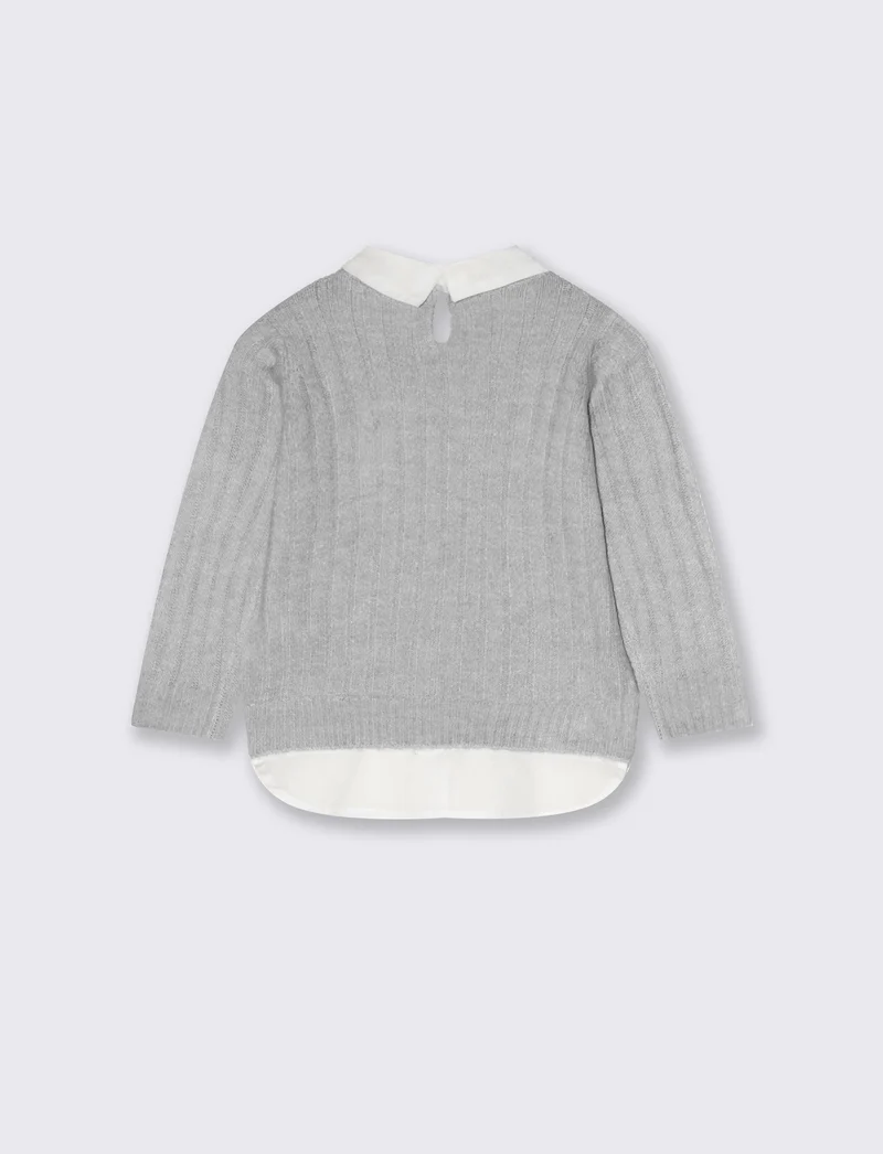Maglia manica lunga con finta camicia - Grigio mel.