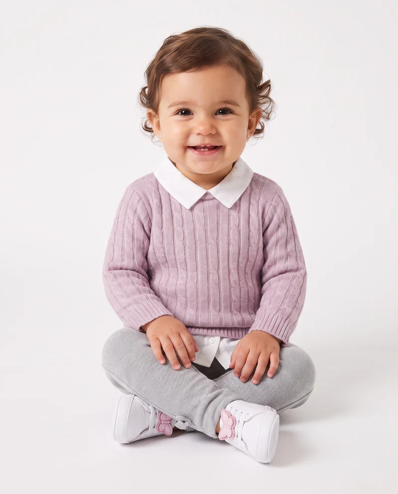 Maglia manica lunga con finta camicia - Rosa polvere