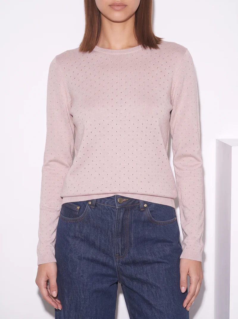 Pullover girocollo con pois in lurex - Rosa polvere