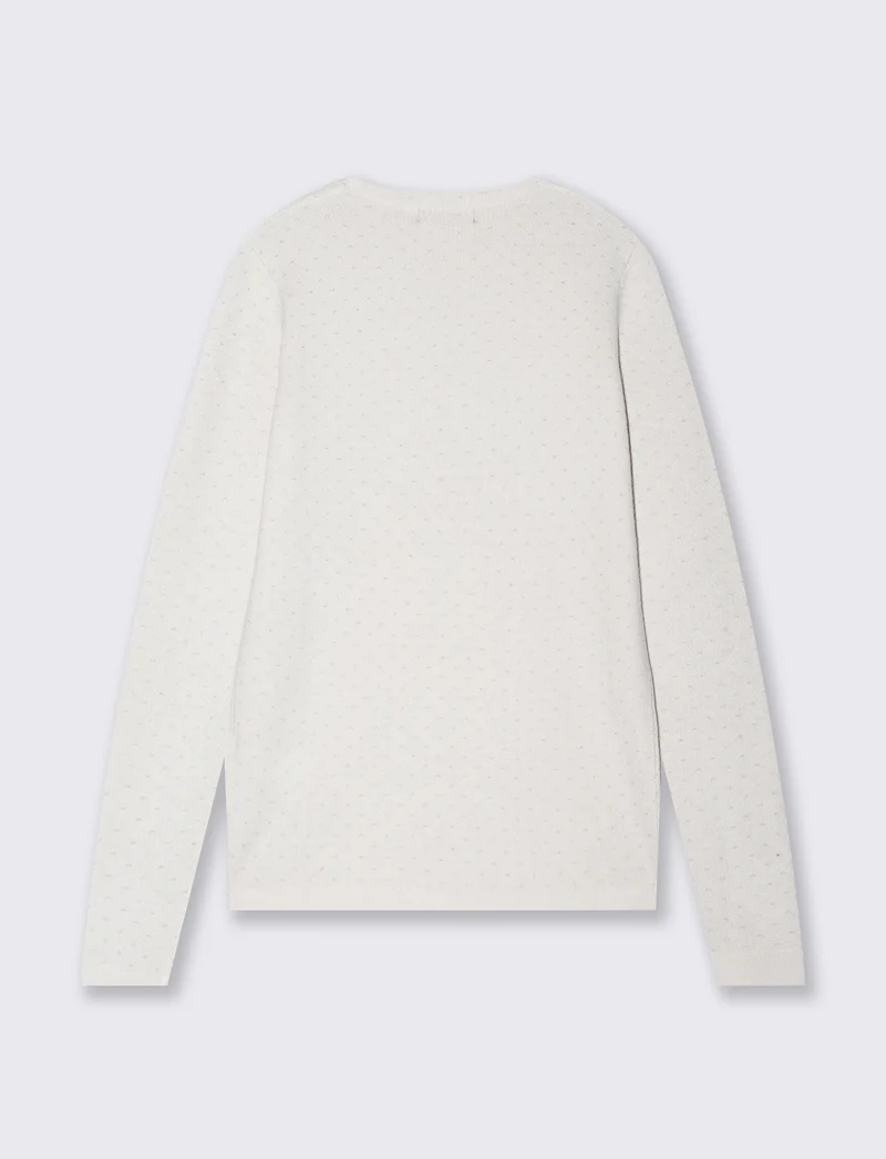 Pullover girocollo con pois in lurex - Avorio