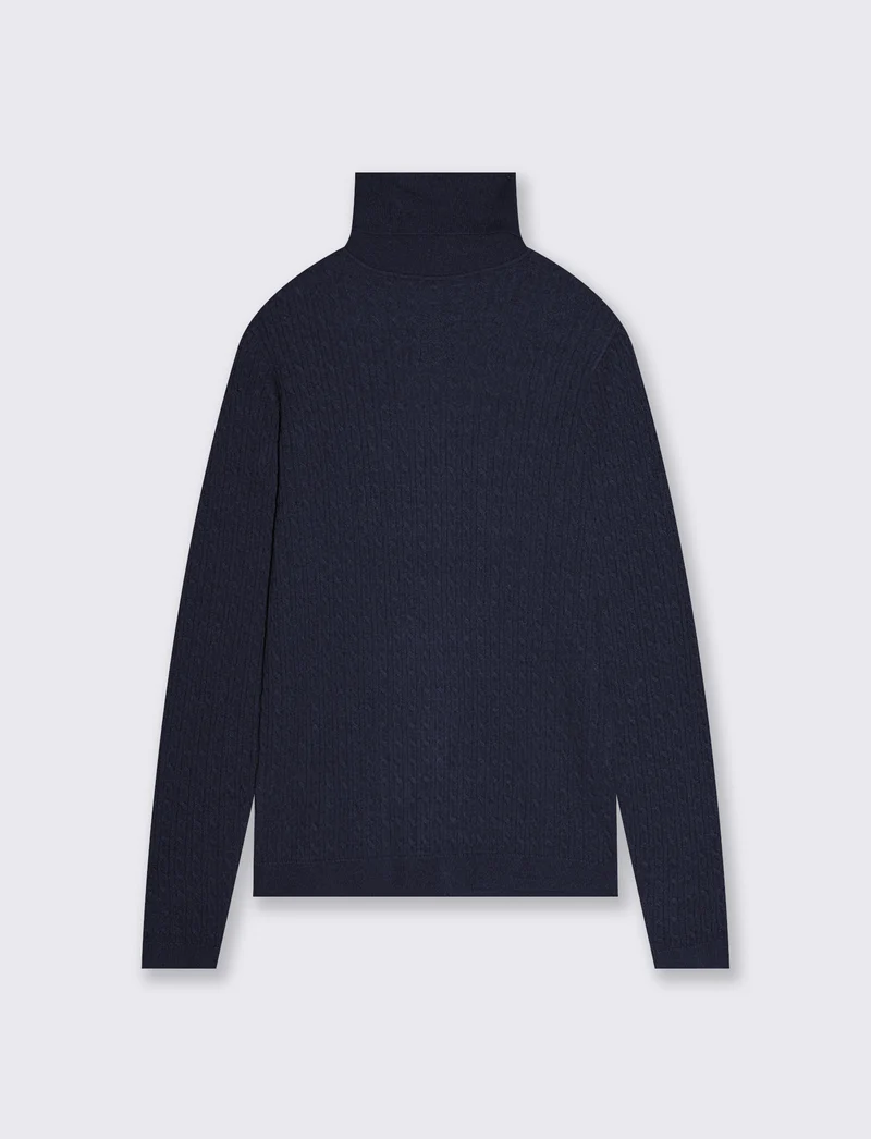 Maglia a trecce con collo alto - Verde petrolio