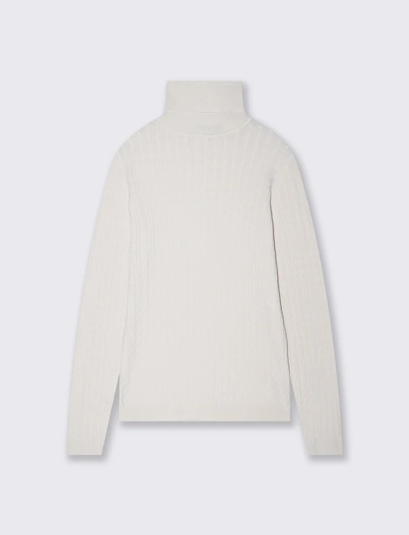 Maglia a trecce con collo alto - Avorio
