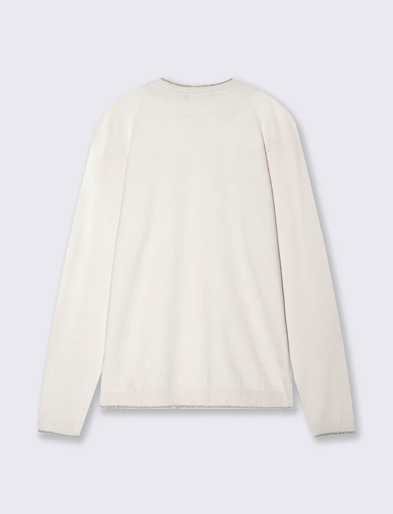 Pullover girocollo con bordino lurex - Avorio