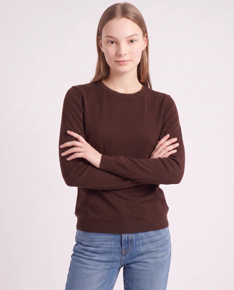 Pullover girocollo con bordino lurex - Moro