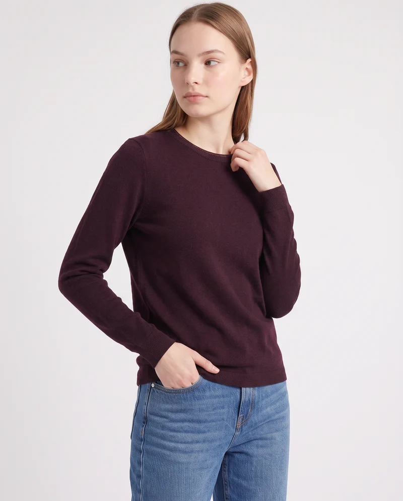 Pullover girocollo con bordino lurex - Bordeaux