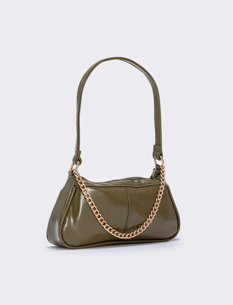Borsetta baguette con catenina - Verde