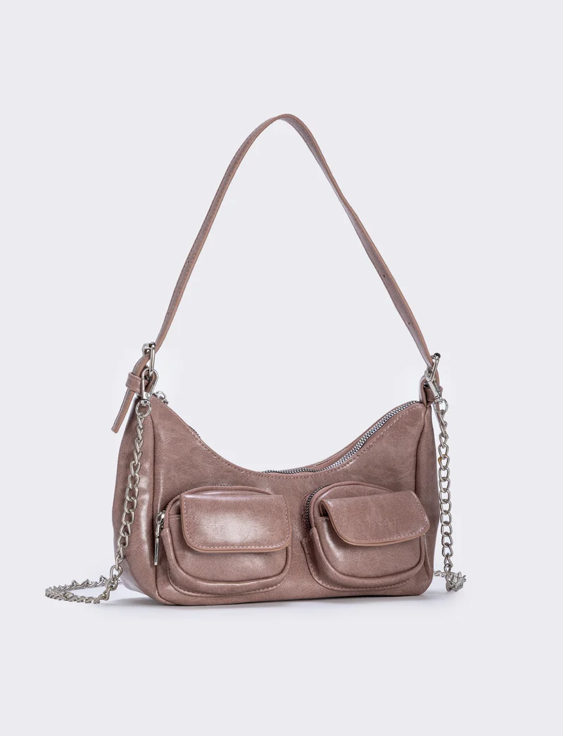 Borsa a spalla con tasche avanti - Beige