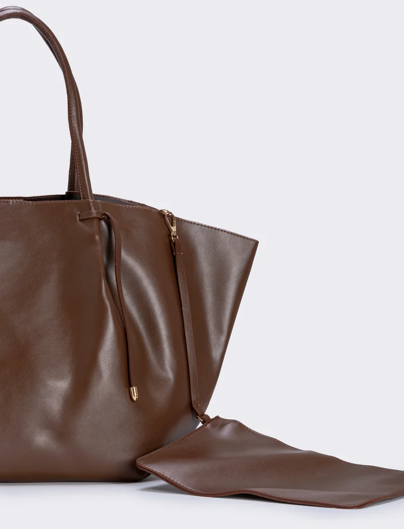 Shopper con borsello intrecciato - Marrone