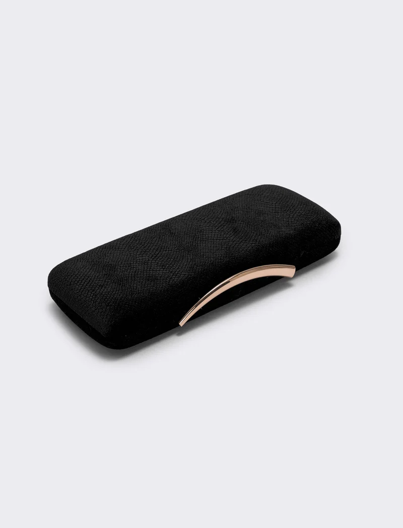 Clutch rigida in velluto pitonato - Nero