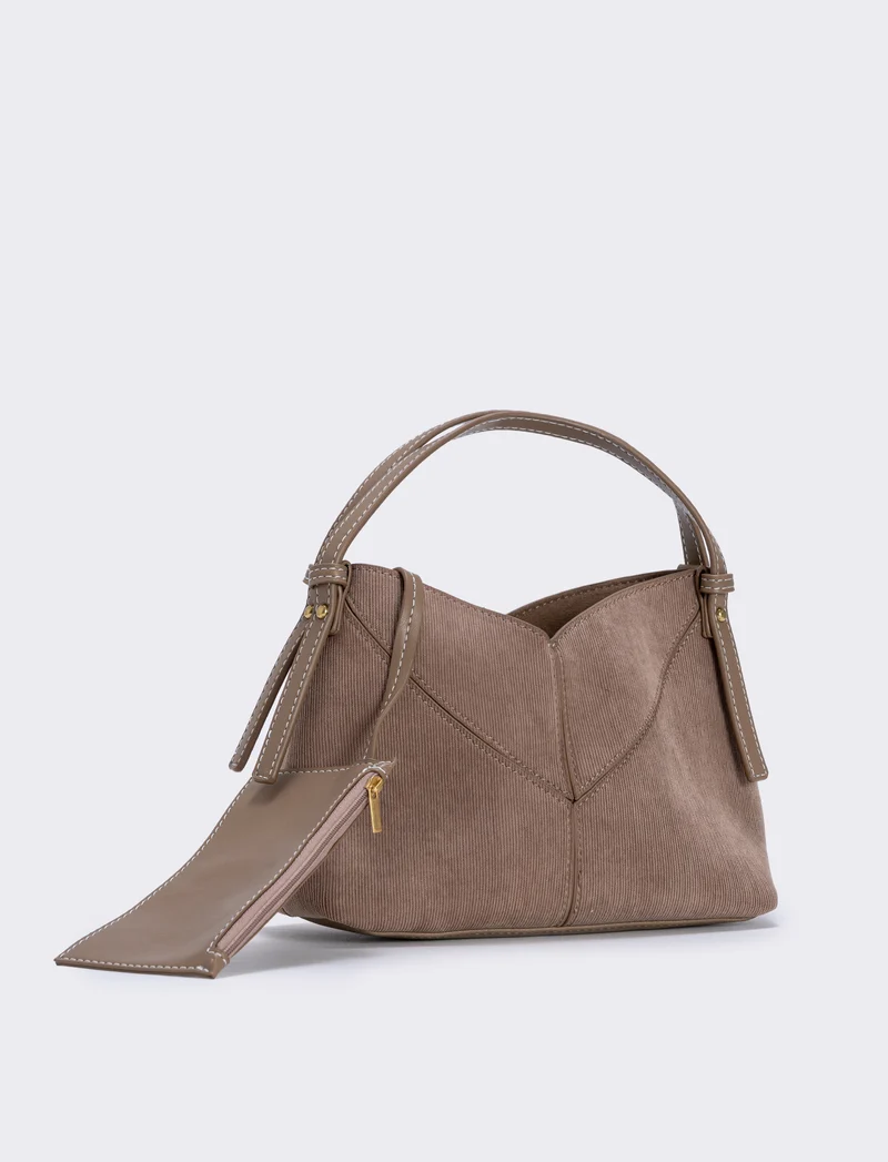Borsetta a costine in velluto con tracolla - Beige