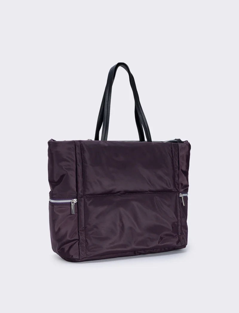 Shopper nylon con tasche laterali zip - Viola prugna