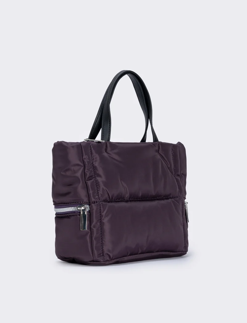Shopper trapuntata con tasche laterali - Viola prugna