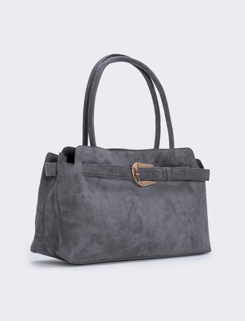 Borsa suede con fibbia grande - Grigio
