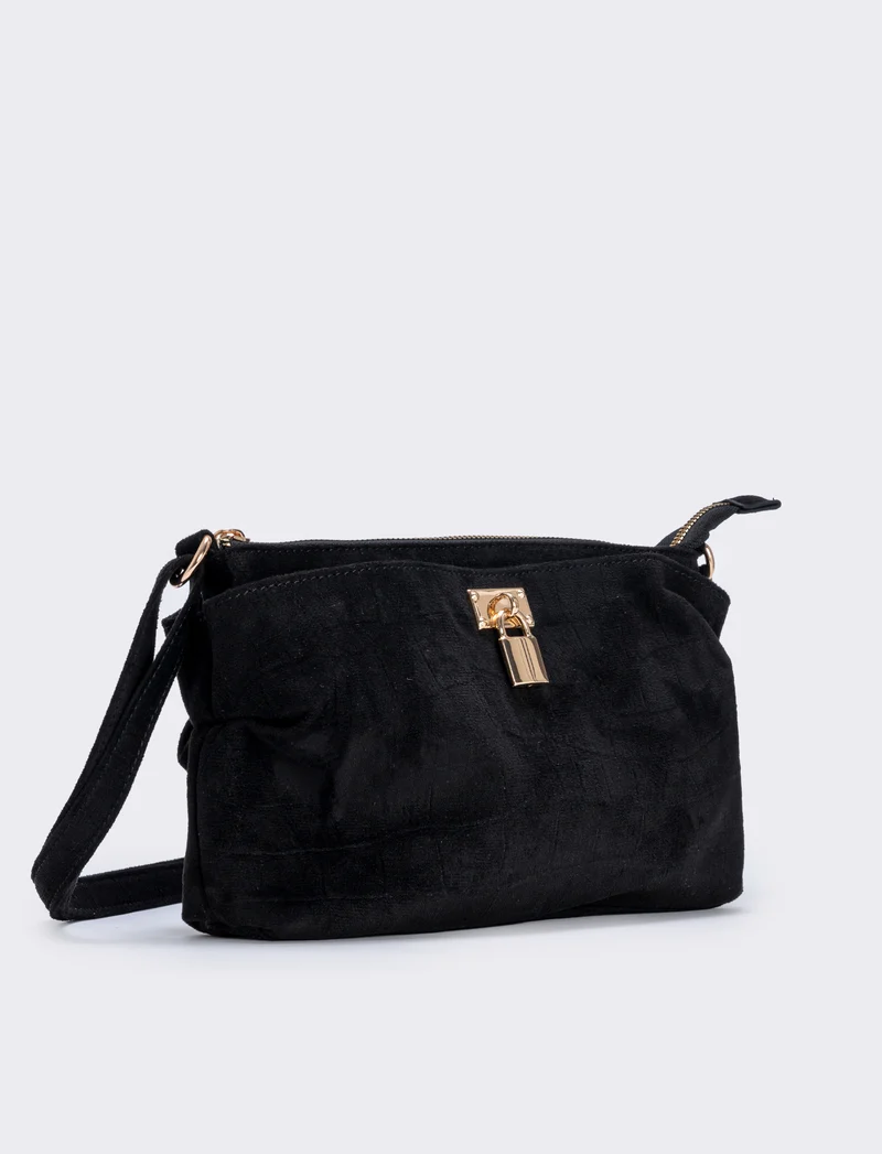 Borsetta suede cocco con lucchetto - Nero