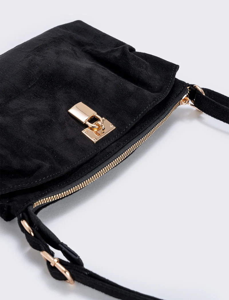 Borsetta suede cocco con lucchetto - Nero