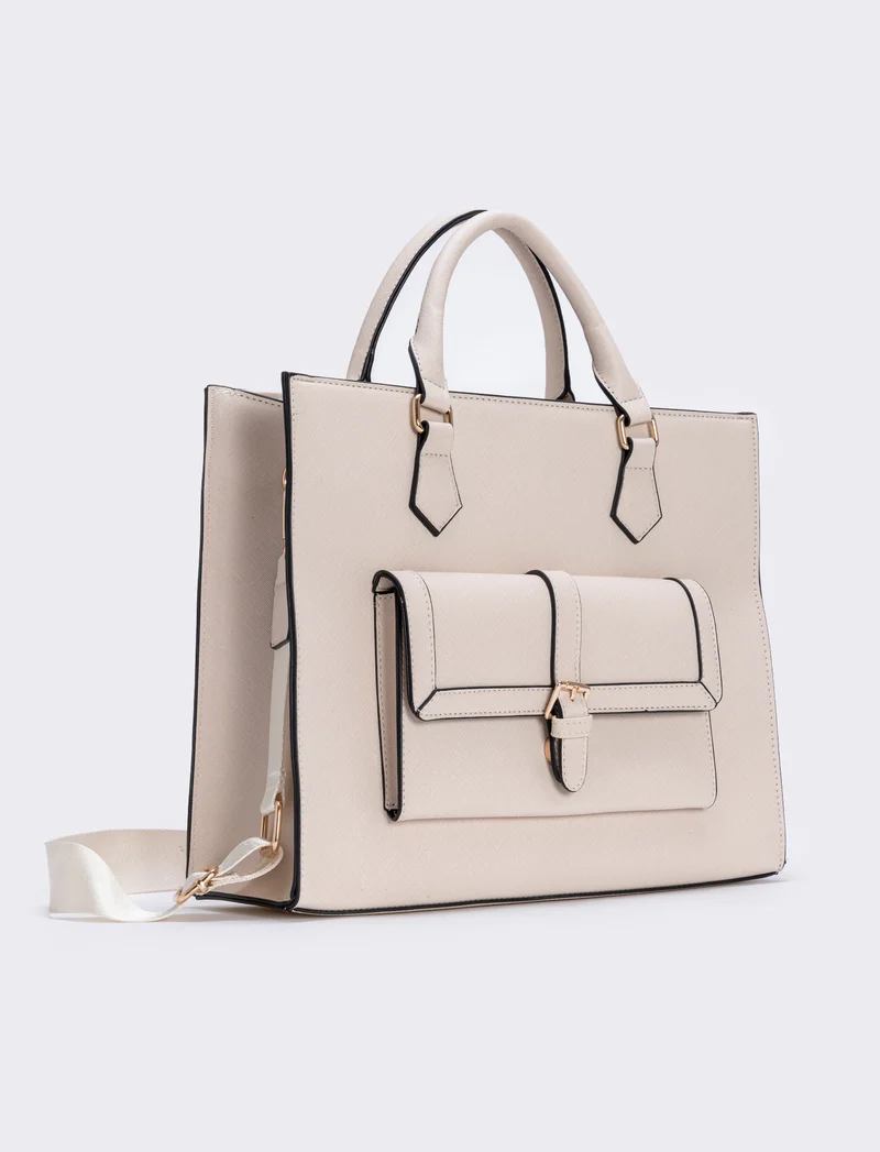 Borsa shopper grande stampa saffiano - Beige
