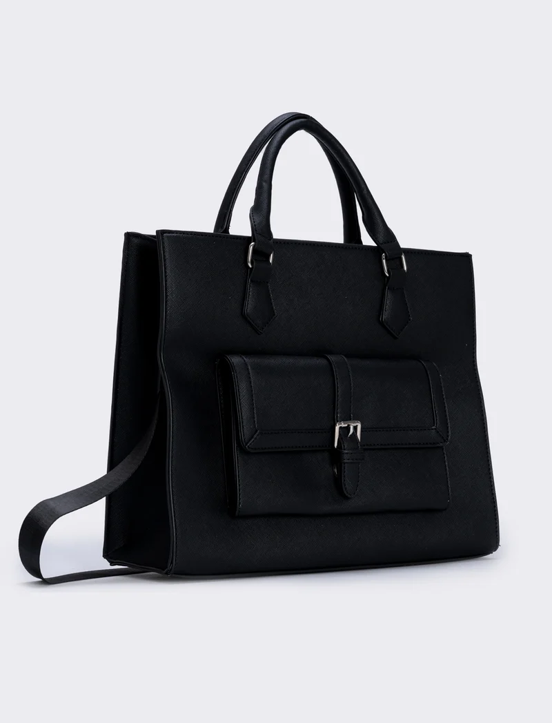 Borsa shopper grande stampa saffiano - Nero