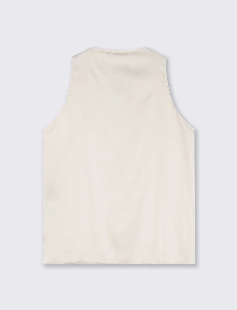 Top Scollo a V in Tessuto Leggero - Bianco panna