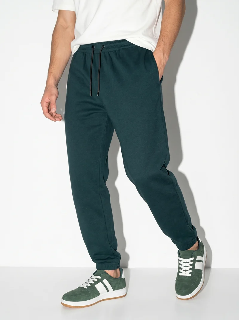 Pantaloni Jogger Basic in Felpa con Elastico - Verde scuro