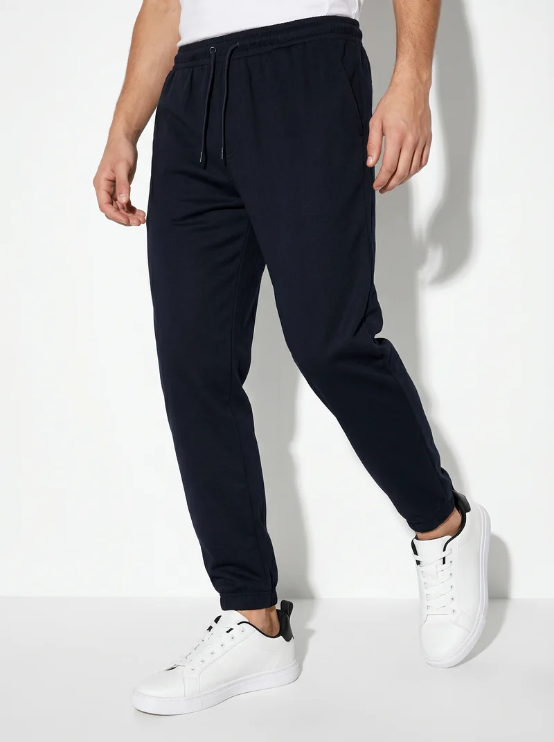 Pantaloni Jogger Basic in Felpa con Elastico - Blu