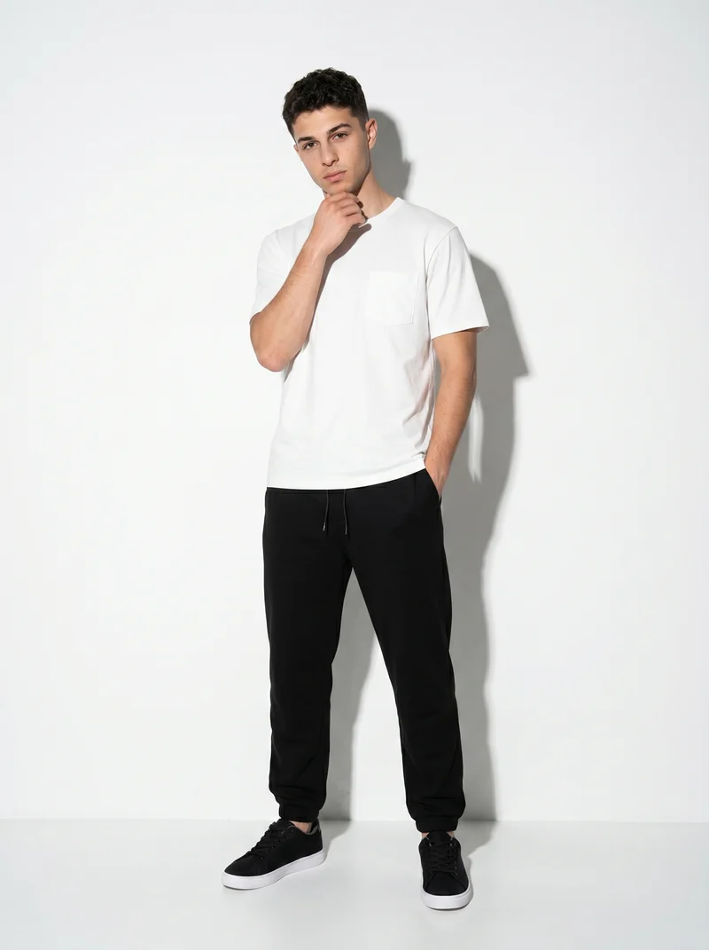 Pantaloni Jogger Basic in Felpa con Elastico - Nero