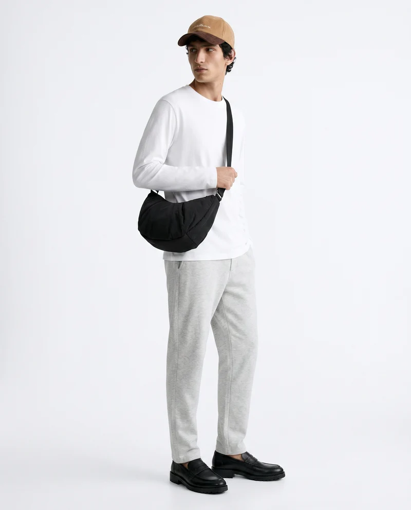 T-shirt slim fit a coste girocollo - Bianco