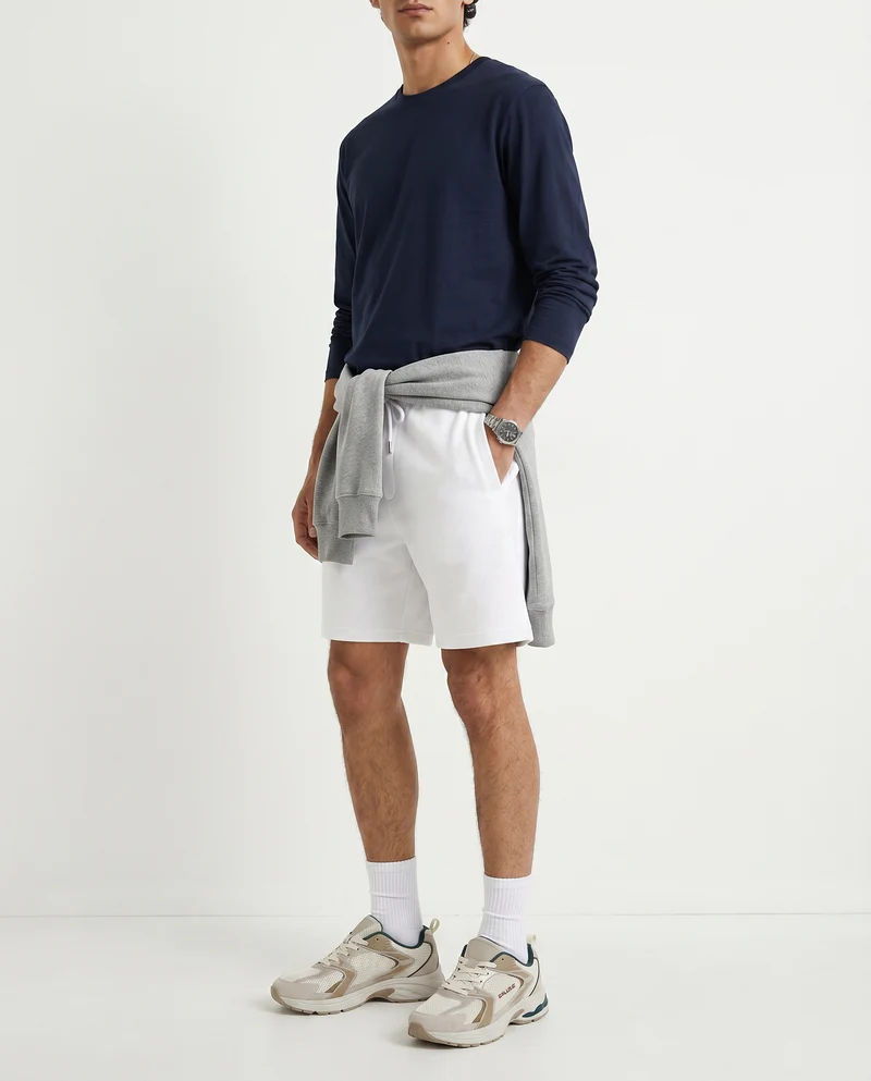 T-shirt slim fit a coste girocollo - Blu