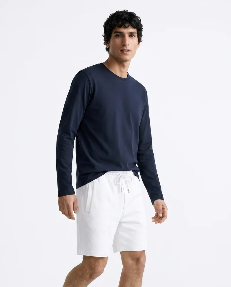 T-shirt slim fit maniche lunghe girocollo - Blu