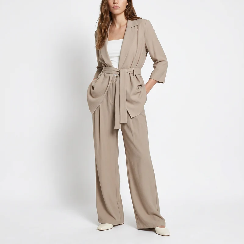 Pantaloni palazzo con pinches e tasche - Beige