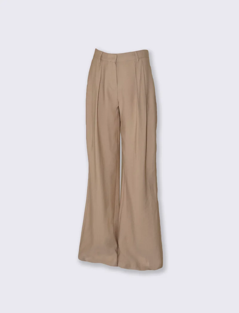 Pantaloni palazzo con pinches e tasche - Beige